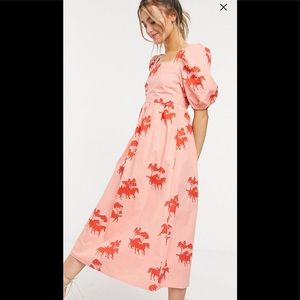 NWT Never Fully Dressed puff sleeve tie midi